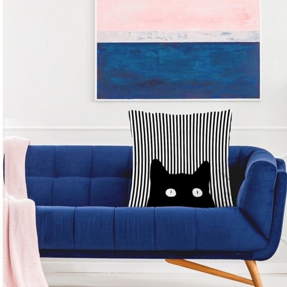 Cat Theme Pillow Cover Zippered Decorative Square Black White 17.7 in X 17.7 in - Picture 7 of 15